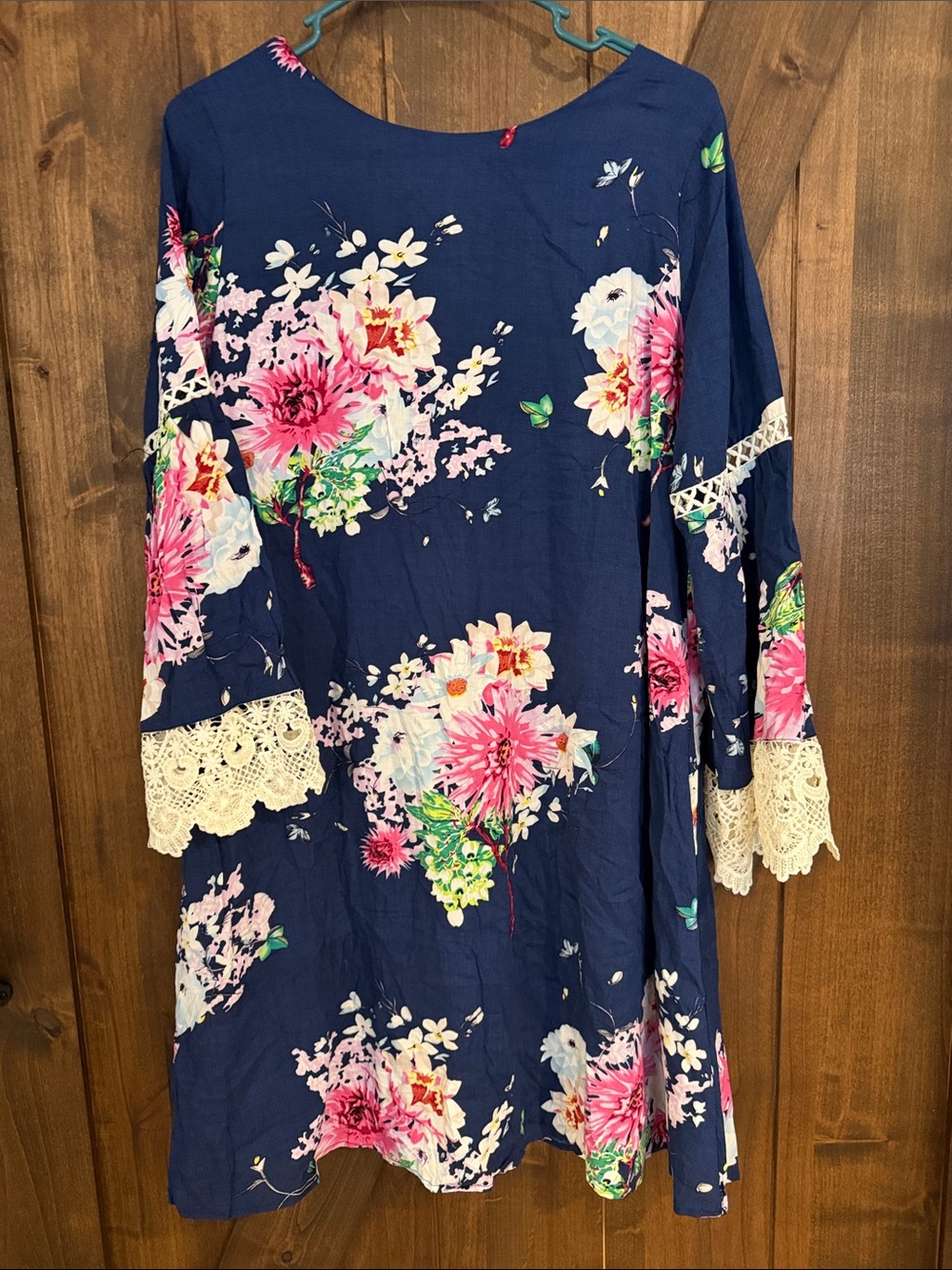 DAVI & DANI Navy Floral Midi Dress with Pink and White Blooms